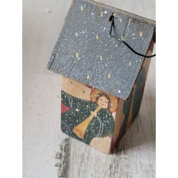 Mini birdhouse Angel cherub Joy to the World ornament Xmas decor - Picture 4 of 5